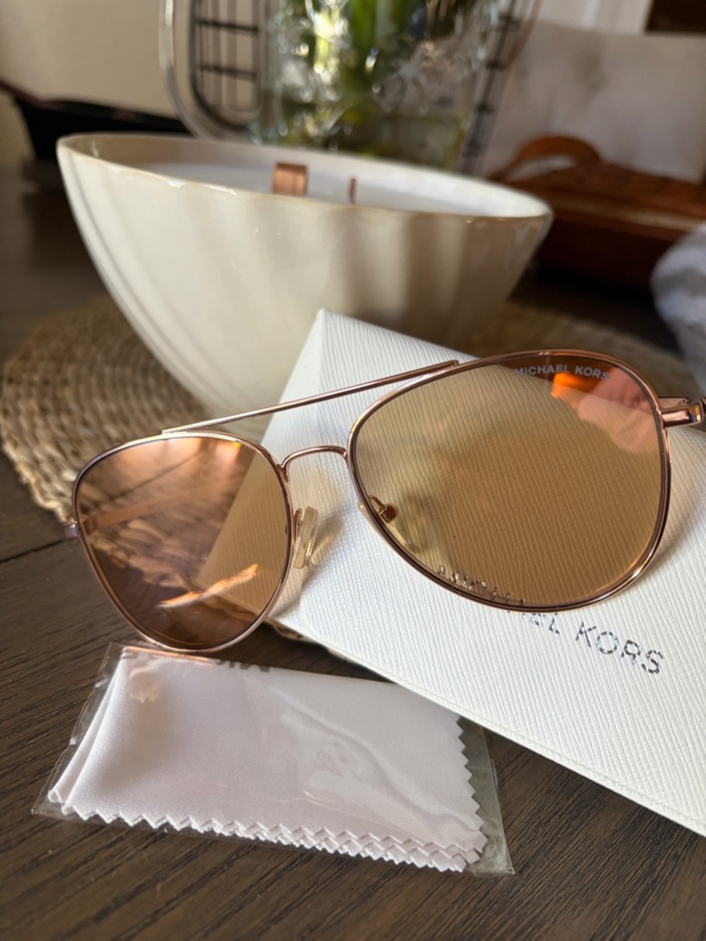Michael Kors Rose Gold Frame Sunglasses with Amber Lenses